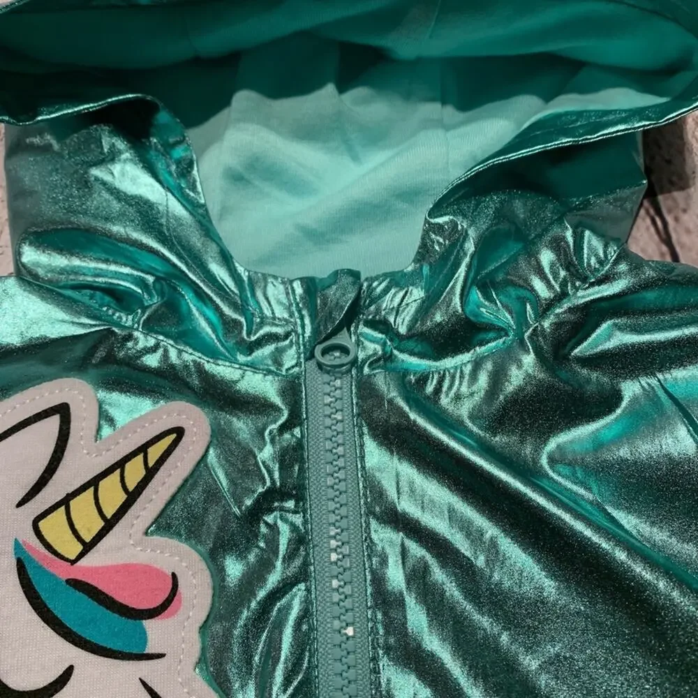 WONDER NATION Girl’s Aqua Metallic Unicorn Jacket / Size: 18 Months